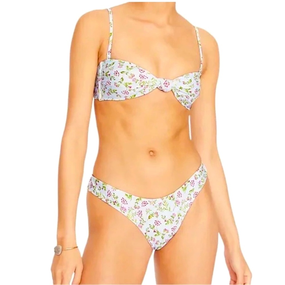 Reimagined By J.Crew Knot Bandeau Curved Waist Cheeky Bikini Cloud Meadow Floral